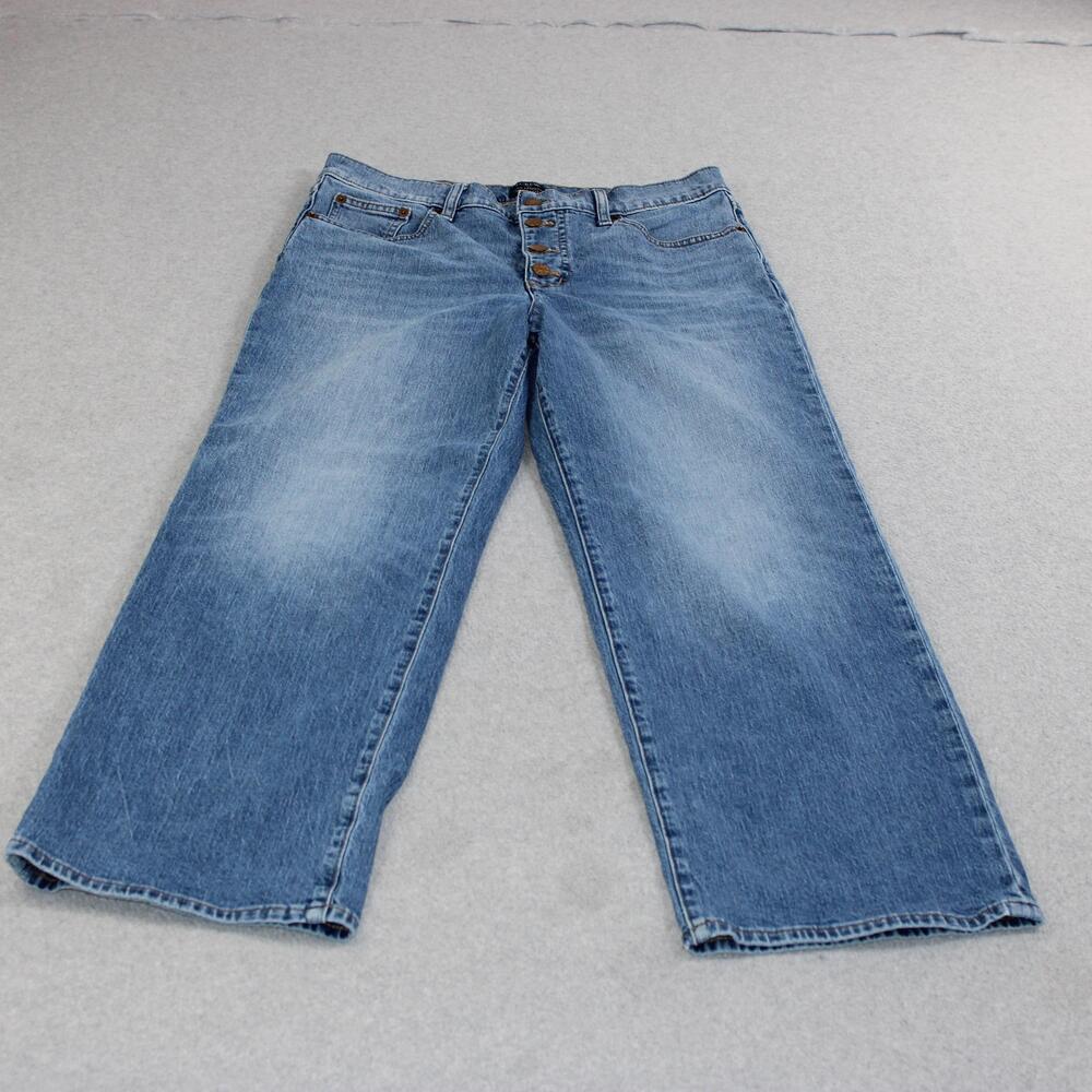 J Crew Jeans Women 29 Blue Medium Wash Full Length Wide Leg Button Fly Denim